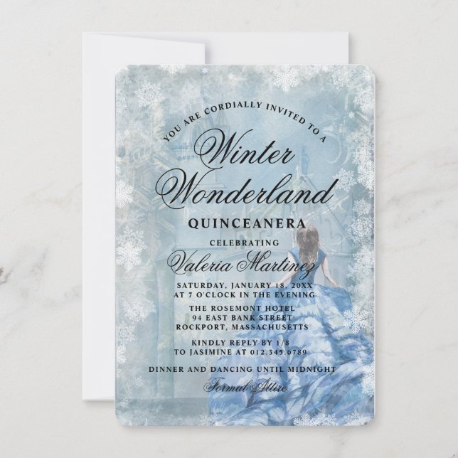 Invitación Princesa Quinceanera de Invierno Wonderland (Anverso)
