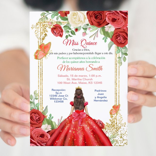Invitación Princesa Quinceanera de la Mariposa Mexicana Roses (Subido por el creador)