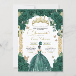 Invitación Princesa Quinceanera de la Mariposa Verde Esmerald