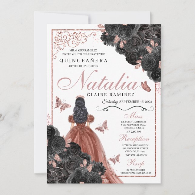 Invitación Princesa Quinceañera de la Rosa Negra (Anverso)
