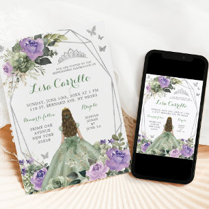 Invitación Princesa Quinceañera de Lilac Púrpura de Plata