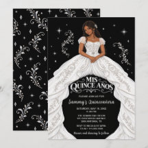 Princesa Quinceañera de Negro Blanco Plata