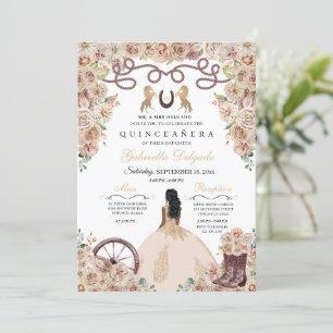 Invitación Princesa Quinceanera de oro de Champagne