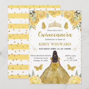 Invitación Princesa Quinceañera de Piel Oscura con Vestido Do