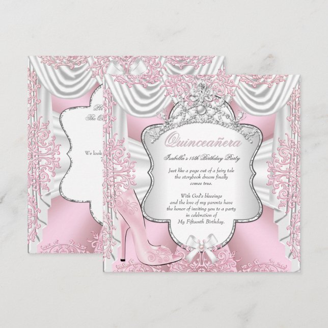 Invitación Princesa Quinceanera de tacones altos rosados 15 (Anverso / Reverso)