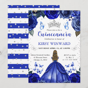 Invitación Princesa Quinceañera de Vestido Azul y Cabello Rub