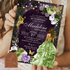 Invitación Princesa Quinceanera del bosque con encanto púrpur