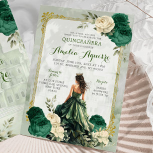 Invitación Princesa Quinceañera del Castillo Verde de Oro y E