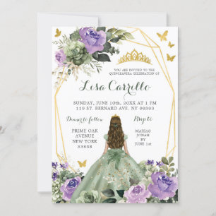 Invitación Princesa Quinceañera del Lilac Verde Sage