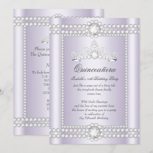 Invitación Princesa Quinceañera Diadema de Lila Plata Diamant
