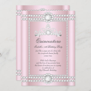 Invitación Princesa Quinceanera Diamante de Plata Rosa Tiara