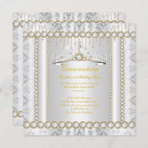 Invitación Princesa Quinceanera Diamond Lace Oro Blanco