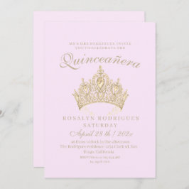 Invitación Princesa Quinceañera Elegante Rosa de la Corona de