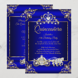 Invitación Princesa Quinceañera Élite Azul Real Dorado