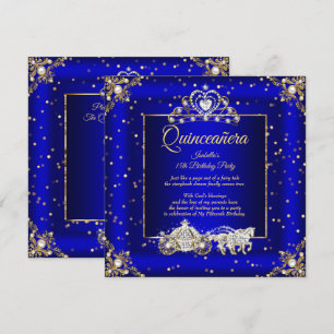 Invitación Princesa Quinceañera Élite Azul Real Dorado Brilla
