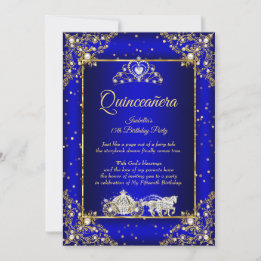 Invitación Princesa Quinceañera Élite Azul Real Dorado Brilla