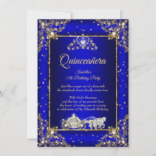 Invitación Princesa Quinceañera Élite Azul Real Dorado Brilla