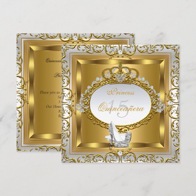 Invitación Princesa Quinceanera Elite Elegant Talla Alta De O (Anverso / Reverso)