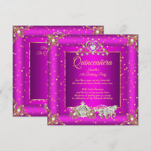 Invitación Princesa Quinceañera Élite Magenta Oro Brillante