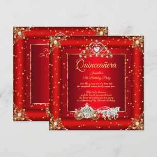 Invitación Princesa Quinceañera Elite Regio Rojo Oro Brillant