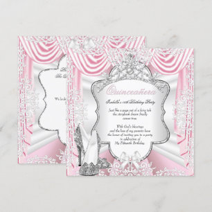 Invitación Princesa Quinceañera Fiesta de 15 Años Seda Rosa