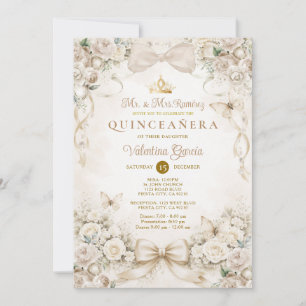 Invitación Princesa Quinceañera Floral Copa de Champán