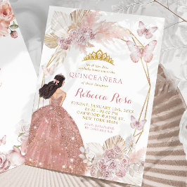 Invitación Princesa Quinceañera floral rosa Boho