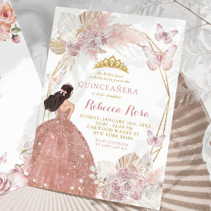 Invitación Princesa Quinceañera floral rosa Boho