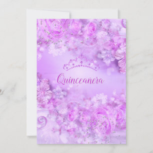 Invitación Princesa Quinceanera floral rosa morado Tiara