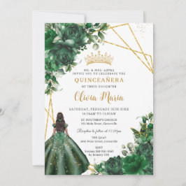 Invitación Princesa Quinceañera floral verde esmeralda de mod