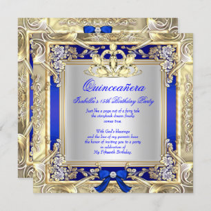 Invitación Princesa Quinceanera Gold Royal Blue Silver 2