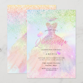Invitación Princesa Quinceanera holográfica + mariposas