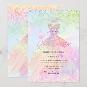 Invitación Princesa Quinceanera holográfica + mariposas