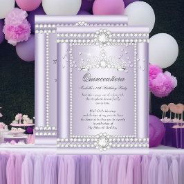 Invitación Princesa Quinceanera Lilac Corazones Diamante Tiar