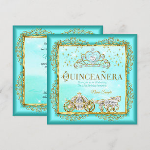 Invitación Princesa Quinceañera mágica Azul Turquesa Dorado
