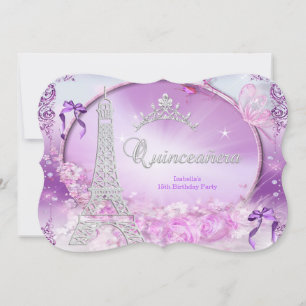 Invitación Princesa Quinceanera Magica Plata Púrpura 2