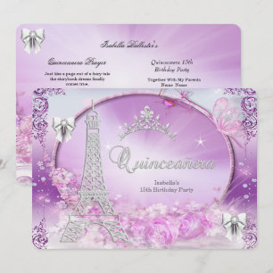 Invitación Princesa Quinceañera Mágico Púrpura Plata