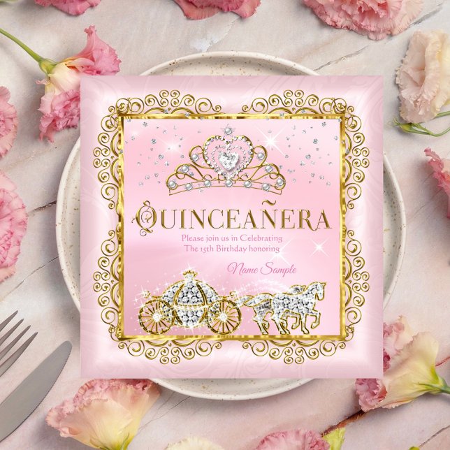 Invitación Princesa Quinceañera mágico Rosa Dorado Rubor (Subido por el creador)