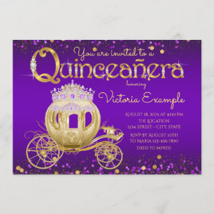Invitación Princesa Quinceañera Morada y Dorada