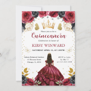 Invitación Princesa Quinceañera Morena con Vestido Rojo