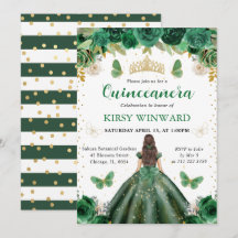 Princesa Quinceañera Morena con Vestido Verde