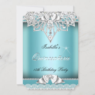 Invitación Princesa Quinceañera Muchacha Verde Azul Encaje 15