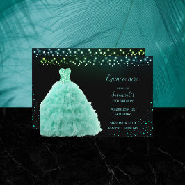 Invitación Princesa Quinceañera Negra Vestido Verde Menta Luc
