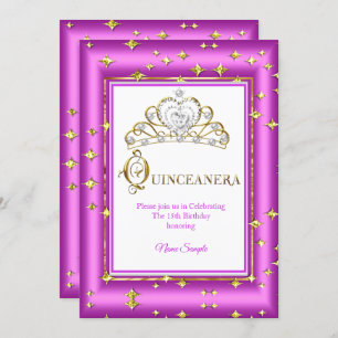 Invitación Princesa Quinceanera Oro Púrpura Cumpleaños