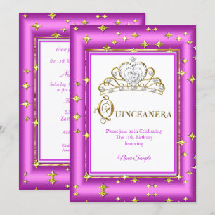 Invitación Princesa Quinceañera Oro Púrpura Rosa Cumpleaños