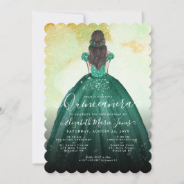 Invitación Princesa Quinceañera, Purpurina de oro verde esmer