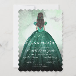 Invitación Princesa Quinceañera, Purpurina de Plata Verde Esm