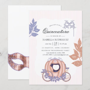 Invitación Princesa Quinceañera Purpurina Rosa de Oro y Lilac