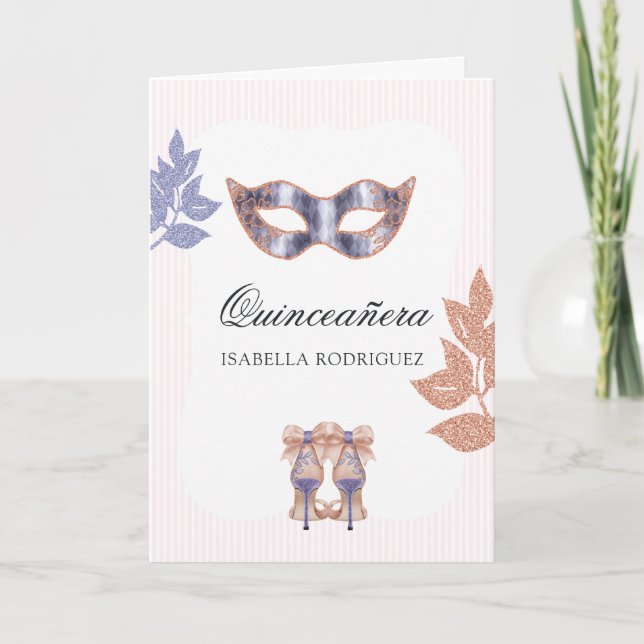 Invitación Princesa Quinceañera Purpurina Rosa de Oro y Lilac (Anverso)