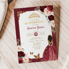 Invitación Princesa Quinceañera Rosa de Borgoña Mis Quince An